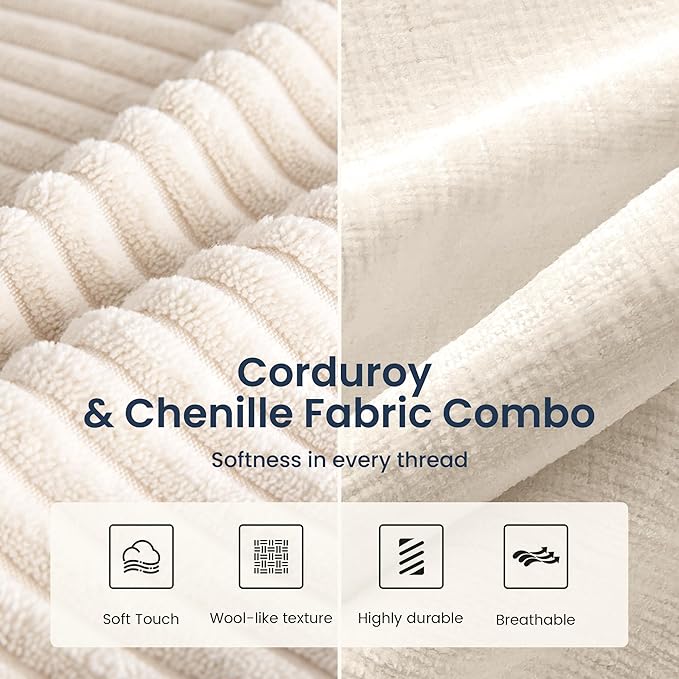 PHI VILLA Cloud Modular Couches Sets, 2 Pieces Sectional Sofa Set with Loveseat, 5-Seater Upholstered Couch for Living Room Small Spaces, Chenille Corduroy Dual Fabric, Beige