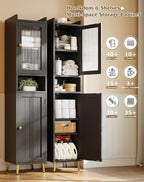 Bathroom Storage Cabinet, Slim Bathroom Storage Cabinet with 6 Shelves & 2 Doors, Linen Cabinet for Bathroom, Kitchen, Laundry Room, Black
