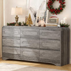 Grey Dresser for Bedroom with 9 Drawers, 63" Large Modern Dressers & Chest of Drawers with Curved Profile Design, Wood Closet Clothes Storage Long Dressers Organizer for Bedroom Living Room Hallway