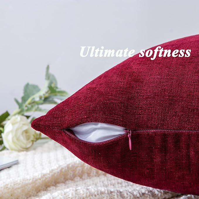 GAWAMAY Decorative Square Throw Pillow Covers 20"x20" Inch Set of 2, Super Soft Chenille Pillows Farmhouse Fall Pillowcase for Living Room Bedroom Sofa Couch Cushion Cover Burgundy Red 50x50cm