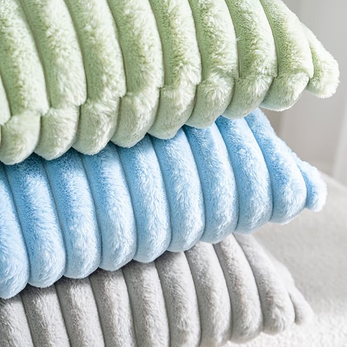 DEELAND Pack of 2,Double-Sided Faux Fur Plush Decorative Throw Pillow Covers Fuzzy Striped Soft Pillowcase Cushion Covers for Sofa Couch Bedroom Lightgrey 20x20 inch