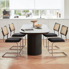Black Chrome Rattan Dining Chairs Set of 2, Wooden Mid-Century Modern Kitchen Chairs, Mesh Back Cane Dining Room Chairs, Cesca Design Chair with Metal Chrome Legs