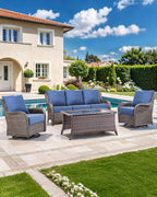Luxury 22x24/22x25 6-Inch Outdoor Cushions for 5 Peice Patio Set - Set of 5 Outside Deep Seat Cushion for Porch Furniture Dining Swivel Chairs Loveseat Couch Sectional Sofa - Navy Blue