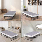 Folding Bed with Memory Foam Mattress, Portable Rollaway Guest Beds on Wheels, 75"x31" Twin Size Space-Saving Cot-Size Bed for Adults with Easy Assembly Metal Frame (Grey)