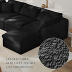 108" Boneless Cloud Couch Modular Sectional Sofa with Deep Seat for Living Room, L Shape Couch with Ottoman, Snowflake Cloth and 40D Memory Sponge，2 Throw Pillows (Black, 3 Seater+1 Ottoman)