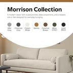 SIMPLIHOME Morrison 89-inch Wide Sofa in Cream White Woven-Blend Fabric, Handcrafted Mid-Century Modern Couch for Living Room or Family Room, Single Bench Cushion, Bolster Pillows