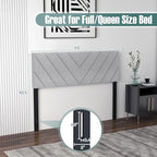 Giantex Linen Upholstered Headboard for Full & Queen Size Bed Frame, Adjustable Width Button Tufted Headboard Only with Solid Rubber Wood Legs, Modern Headboard,Grey