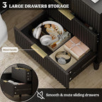 Lulive Wood 3 Drawers Dresser Fluted Night Stand with Charging Station, Natural Nightstand 3 Storage Drawers Dresser Modern Side Table, Bedside Table for Bedroom