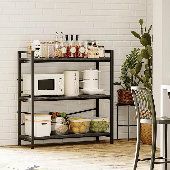 Book Shelf, 3 Tier Bookshelf 31.49" Width, Book Shelf Storage and Organization, Wooden and Metal Industrial Bookcase, Large Book Shelves for Home Living Room Bedroom Office Storage(Grey)