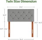 Upholstered Twin Headboard, Twin Headboard Only for Bed Frame from 27”-41”, Adjustable Height Twin XL Headboard with Durable Wood Legs, Fabric Bed Headboard in Modern Button Design, Light Grey