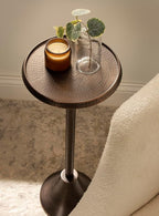 Kate and Laurel Sanzo Modern Pedestal Drink Table, 9 x 9 x 23, Bronze, Decorative End Table with Hammered Tabletop