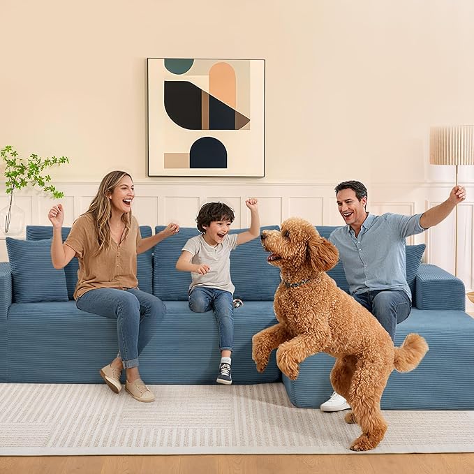 2025 New 108" Cloud Couch Sectional, Modular Sectional Sofa with L-Shaped Chaise, Deep Seat Sectional Modular Couch for Living Room, No Assembly Required (Blue, Right Facing Chaise)