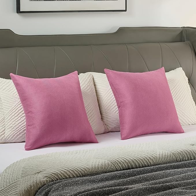 FUTEI Hot Pink Chenille Throw Pillow Covers 22x22 Inch Set of 2,Soft Wide Chevron Textured Cushion Case,Farmhouse Home Decor for Couch Bed Living Room