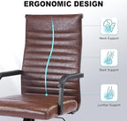 Office Desk Chair, Ergonomic Conference Room Chairs, PU Leather Executive Ribbed Computer Chair, Swivel Rolling Chair for Home Office