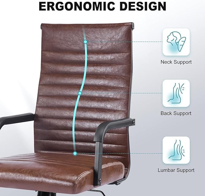 Office Desk Chair, Ergonomic Conference Room Chairs, PU Leather Executive Ribbed Computer Chair, Swivel Rolling Chair for Home Office