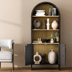 Arch Storage Cabinet with Beech-Wooden Door, 60” Cute Arched Display Cabinet, 4 Tier Farmhouse Buffet Cabinets with Storage for Dining Room, Living Room, Home Office or Kitchen (Black)
