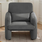 Corduroy Fabric Accent Chairs Set of 2, Modern Upholstered Living Room Chairs with Lumbar Pillow, Wide Comfy Leisure Armchair for Bedroom, Office, Reading, Grey