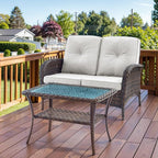 HUMMUH 4-Piece Patio Furniture Wicker Outdoor Conversation Set,All-Weather Rattan Outdoor Sofa Set Patio Chairs Coffee Table for Backyard,Porch,Deck