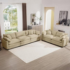 mikibama Luxury 2 Piece Sofa Set, 3-Seater & Loveseat Couch Set, Modern Corduroy Comfy Cloud Couches Set for Living Room Office with 4 Armrest Pillows and 5 Toss Pillows, Camel