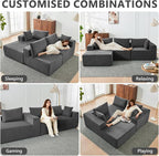 109" Cloud Sectional Couch, Boneless Couches for Living Room, Modular Sectional Sofa with Deep Seat, L-Shape Couch with Chaise, Comfy Corduroy Fluffy Modern Modular Sofa, No Assembly Required,DarkGrey