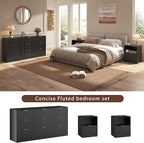 3-Piece Modern Bedroom Furniture Set, Wide 9-Drawer Dresser & 1-Drawer Nightstands Set of 2, Natural Wood Dresser and Nightstand Sets for Bedroom, Hallway, Black