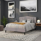 BizChair Arched Button Tufted Queen Size Headboard in Light Gray Fabric