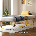 Mjkone Folding Bed with 5 Inch Memory Foam Mattress, Single Rollaway Bed for Guests, Space Saving Portable Bed with Lockable Wheels, Easy Assembly & Moving, 75 x 38 -Gold