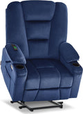 MCombo Oversized Power Lift Recliner Chair with Massage and Heat for Big and Tall Elderly People, Cup Holders, USB Ports, Side Pockets, Fabric R7541 (Navy Blue, Large-Oversize)