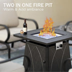 PHI VILLA 5 Piece Patio Furniture Set with 28" Firepit Table, 4 Outdoor 5.75" Cushioned Metal Frame Swivel Sofa Chairs & 28" Gas Firepit Table, Outside Furniture Set for Lawn Garden(Grey)