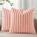 Pallene Faux Fur Plush Throw Pillow Covers 26x26 Set of 2, Luxury Soft Fluffy Striped Decorative Pillow Covers for Sofa, Couch, Living Room, Pink