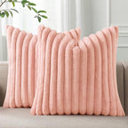 Pallene Faux Fur Plush Throw Pillow Covers 26x26 Set of 2, Luxury Soft Fluffy Striped Decorative Pillow Covers for Sofa, Couch, Living Room, Pink