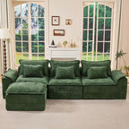 Hobestluk 120" Cloud Modular Sectional Couch 3-Seater Sofa with Ottoman L Shaped Sofa with Removable Cover Large Sofa Couch for Living Room (Green, 3-Seater Sofa with One Ottoman)