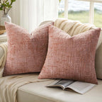 decorUhome Pink Chenille Throw Pillow Covers 16x16 Set of 2 Thick Textured Slubby Couch Pillow Covers Farmhouse Accent Modern Neutral Decorative Pillow Cases for Bed Sofa Living Room