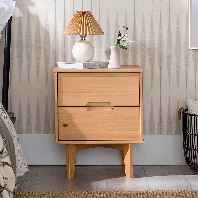 Brynn Modern Solid Wood Groove Handle Nightstand 24 Inch Natural Pine