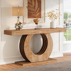 Tribesigns 63-Inch Console Sofa Table, Rustic Industrial Farmhouse Entryway Table, Narrow Long Couch Console Behind Sofa with Black Circle Base for Living Room Hallway, Light Brown