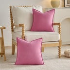 FUTEI Hot Pink Chenille Throw Pillow Covers 20x20 Inch Set of 2,Edges Double-Stitched Cushion Cases,Modern Home Decor for Couch Living Room