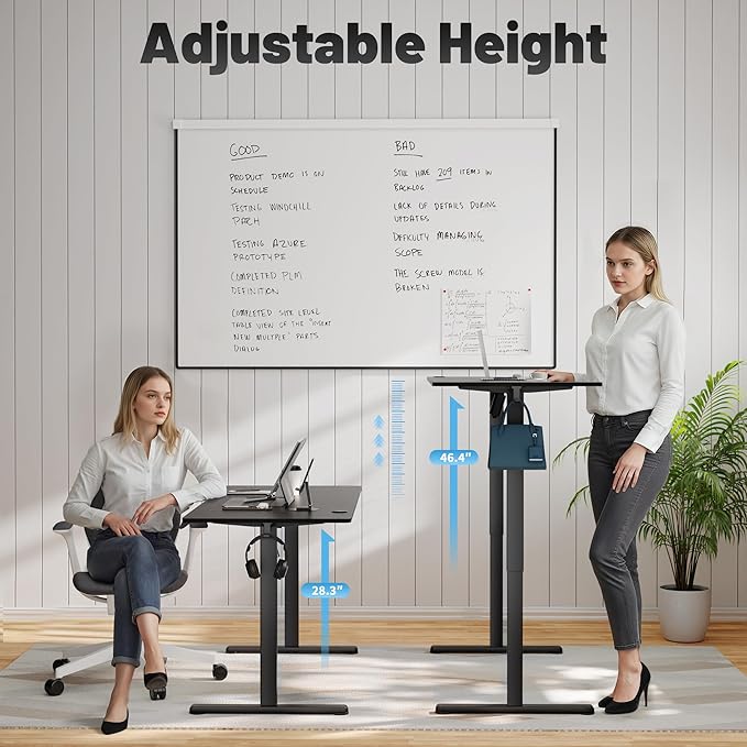 Shahoo 55 Inch Standing Desk, Electric Height Adjustable Computer Desks with Hook and Cable Hole, Black