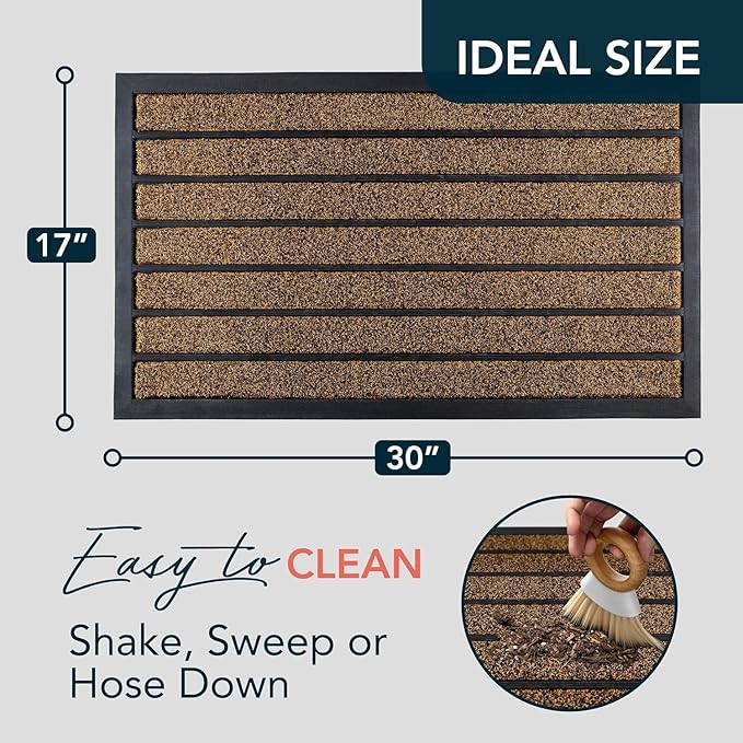ubdyo 2 Pack Extra Durable Door Mat Outdoor Entrance - Muddy Dirt Trapping Outdoor Mats - Low Pile Front Door Mat Outside Entrance - Anti Slip Indoor Doormat - 30'' x 17'', Bright Brown