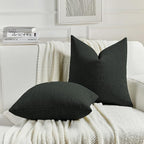 FUTEI Black Chenille Decorative Throw Pillow Covers 16x16 Inch Set of 2,Soft Cozy Faux Linen Textured Cushion Case,Farmhouse Home Decor for Couch Living Room