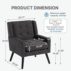 Mid-Century Modern Accent Chair Set of 2, Plush Linen Fabric with Button Tufted High Back & 5" Thick Cushion, High Comfort Reading Chair for Living Room, Bedroom, Office (Dark Gray)