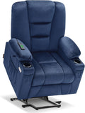 MCombo Power Lift Recliner Chair with Massage and Heat for Elderly People, Cup Holders, USB Ports, Side Pockets, Fabric 7529 (Medium, Navy Blue)