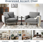 ELUCHANG Accent Chairs Set of 2, Oversized Mid Century Modern Arm Chair, Soft Linen Fabric Sofa Chairs Upholstered Comfy Chair for Living Room Bedroom Apartment (Grey)