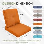 Outdoor Chair Cushion Set, 25 x 22 Deep Seat Cushion, Patio Chair Cushions for Outdoor, Include 1 Seat Cushion and 1 Back Cushion, Orange