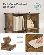 SONGMICS 6 Cube Storage Organizer, Modular Bookshelf, DIY Closet Organizers and Storage, Plastic Stackable Shelves, 11.8 x 11.8 x 11.8 Inch Cubes, with Feet and Rubber Mallet, Rustic Brown ULPC111A01