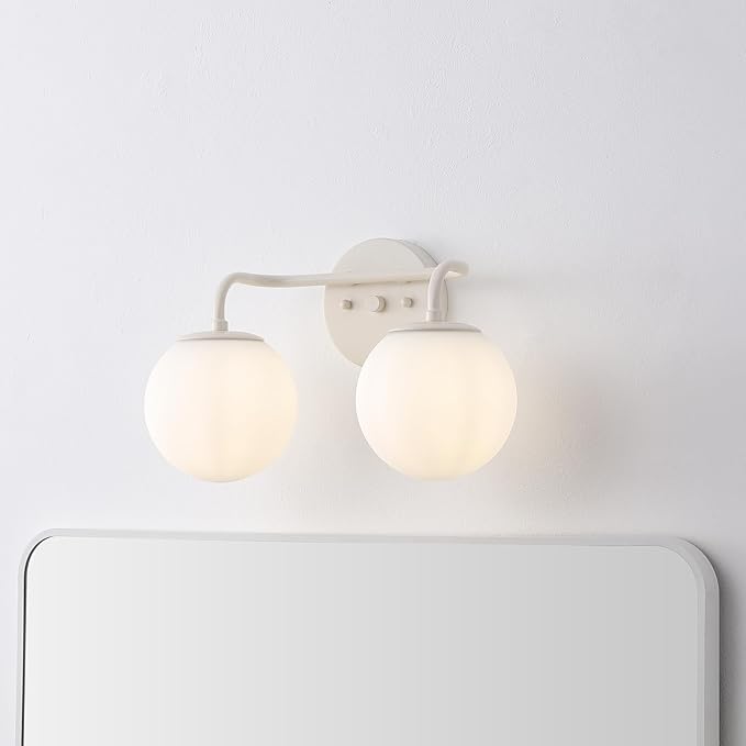 JONATHAN Y JYL3535C Louis Parisian Globe 15" 2-Light Metal/Frosted Glass Modern Contemporary LED Vanity Light Midcentury, Glam, Transitional, Bathroom, Powder Room, Dressing Room, Bedroom, Almond