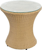 Christopher Knight Home Dessa Patio Conversation Set, Wicker Rattan Club Chairs, Wicker End Table, Accent Chair with Cushions, Mirror Table Top, Conversation Set for Backyard Poolside, Light Brown