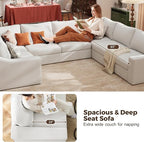ABCASA U Shaped Sectional Sofa with Detachable Cover, Modular Couch for Living Room, Breathable Linen Fabric Corner Couch with 11 Seats, Ivory