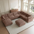 Cloud Modular Sectional Sofa Couch, 8 Seater Oversized Couch, 157.4" U-Shaped Convertible Couches with 2 Ottomans, Deep Sofa Couches for Living Room, Washable & Replaceable Covers, Brown