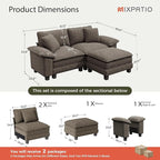 87-Inch L Shaped Sectional Sofa with Cloud Cushions, Deep Seat Modular Couch Set w/ 3 Seats & 1 Ottomans, Removable Arms, Plush Chenille Upholstery for Living Room, Apartment - Smoky Gray