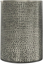 SIMPLIHOME Corbin 16 inch Wide Metal Side Table in Hammered Antique Silver, Round Drum Design End Table for Living Room, Family Room, or Entryway, Industrial Style, Assembled